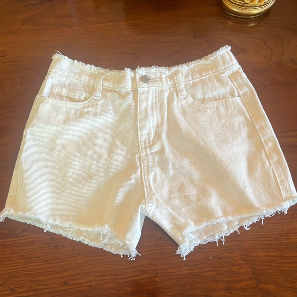 Hayden White Frayed Distressed Shorts